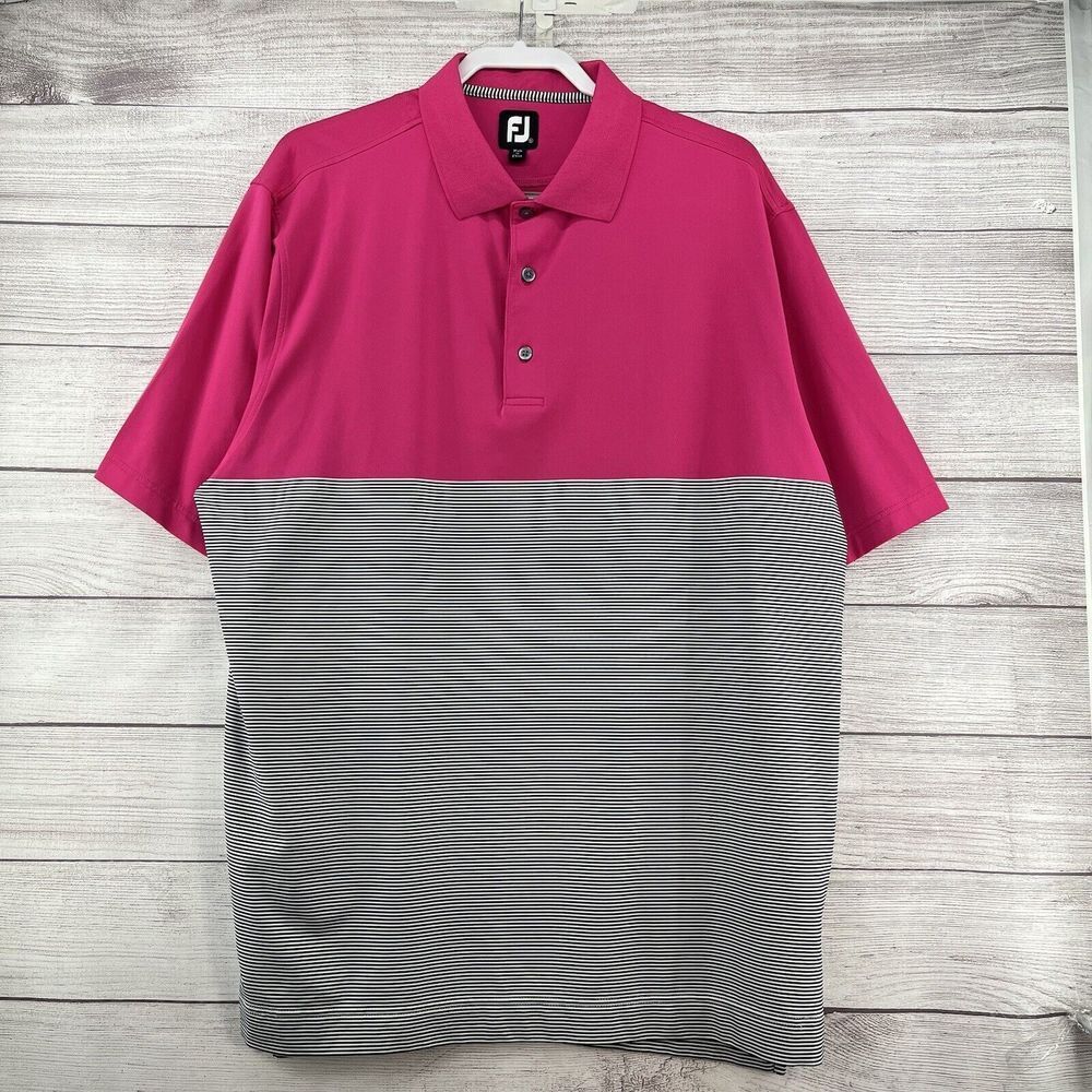 FootJoy FJ Mens Polo Golf Short Sleeve XL Pink Black Activewear‎ Stretch Shirt